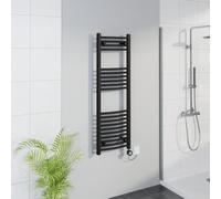Warmehaus Smart WiFi Thermostatic Electric Bathroom Curved Heated Towel Rail Warmer Radiator with Timer 1200x400mm - Black