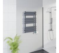 Warmehaus Smart WiFi Thermostatic Electric Bathroom Flat Panel Heated Towel Rail Warmer Radiator with Timer 800x500mm - Sand Grey