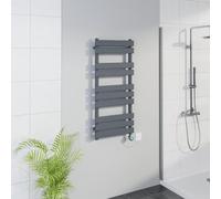 Warmehaus Smart WiFi Thermostatic Electric Bathroom Flat Panel Heated Towel Rail Warmer Radiator with Timer 1000x450mm - sand grey - Chrome Heating Element