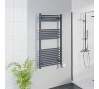 Warmehaus Smart WiFi Thermostatic Electric Bathroom Straight Heated Towel Rail Warmer Radiator with Timer 1200x600mm - Anthracite - Chrome Heating Element