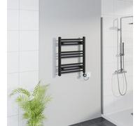 Warmehaus Smart WiFi Thermostatic Electric Bathroom Straight Heated Towel Rail Warmer Radiator with Timer 600x500mm - Black