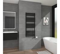 Warmehaus Smart WiFi Touch Screen Thermostatic Electric Heated Towel Rail Radiator Black Flat Panel with Weekly Timer Child Lock Bathroom Ladder Radiator 1200x500mm 600W