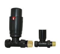 Warmehaus Straight Thermostatic Radiator Valve and Lockshield Black | Solid Brass, 15mm Inlet, 1/2” BSP MI Outlet, TRV
