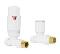 Warmehaus Straight Thermostatic Radiator Valve and Lockshield White | Solid Brass, 15mm Inlet, 1/2” BSP MI Outlet, TRV