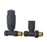 WarmeHaus Straight Thermostatic TRV Radiator Valve Pack Anthracite | Solid Brass, 15mm Inlet, 1/2” BSP MI Outlet
