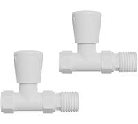 Warmehaus Straight Towel Radiator Valves Round White Pair | for Towel Rail Radiator, Solid Brass, 15mm Inlet