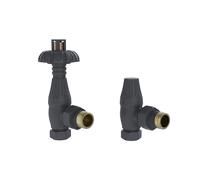 Warmehaus Thermostatic Radiator Valve Lockshield Angled Anthracite | Traditional Antique Style, Durable Brass, for Heated Towel Rail, Central Heating, 15mm Inlet
