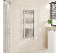 Warmehaus Touch Screen Electric Towel Rail Curved Timer Chrome 1200x500mm | Thermostatic, Electric Towel Rails for Bathrooms, Ladder Radiator, Mild Steel, LCD Display, Dual Fuel, Prefilled