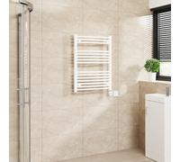 Warmehaus Touch Screen Electric Towel Rail Curved Timer White 800x600mm | Thermostatic, Electric Towel Rails for Bathrooms, Ladder Radiator, Mild Steel, LCD Display, Dual Fuel, Prefilled