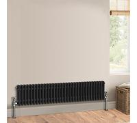 Warmehaus Traditional Cast Iron Style Black Double Column Horizontal Radiator 300 x 1460mm - Perfect for Bathrooms, Kitchen, Living Room