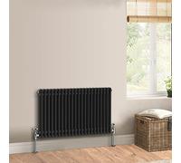 Warmehaus Traditional Cast Iron Style Black Double Column Horizontal Radiator 600 x 1010mm - Perfect for Bathrooms, Kitchen, Living Room