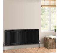 Warmehaus Traditional Cast Iron Style Black Double Column Horizontal Radiator 600 x 1460mm - Perfect for Bathrooms, Kitchen, Living Room