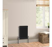 Warmehaus Traditional Cast Iron Style Black Double Column Horizontal Radiator 600 x 425mm - Perfect for Bathrooms, Kitchen, Living Room