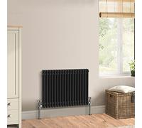Warmehaus Traditional Cast Iron Style Black Double Column Horizontal Radiator 600 x 830mm - Perfect for Bathrooms, Kitchen, Living Room