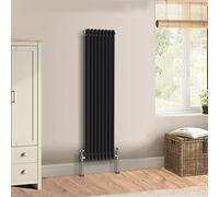 Warmehaus Traditional Cast Iron Style Black Double Column Vertical Radiator 1500 x 380mm - Perfect for Bathrooms, Kitchen, Living Room