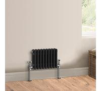 Warmehaus Traditional Cast Iron Style Black Triple Column Horizontal Radiator 300 x 427mm - Perfect for Bathrooms, Kitchen, Living Room