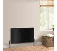 Warmehaus Traditional Cast Iron Style Black Triple Column Horizontal Radiator 600 x 1012mm - Perfect for Bathrooms, Kitchen, Living Room