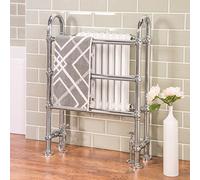Warmehaus Traditional Heated Towel Radiator Rail 904x674mm Chrome White | Victorian Style, Double Column, Bathroom Towel Warmer, Free Standing, Low Carbon Steel, Central Heating