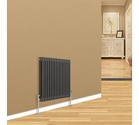 Warmehaus Traditional Horizontal Double Column Radiator Cast Iron Style Anthracite Grey Radiator Central Heating 600x830mm