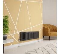 Warmehaus Traditional Radiator 2 Column Anthracite Horizontal 300x1190mm | Wall Mounted, Designer Victorian Radiator, Central Heating Radiators, for Bathroom Kitchen Living Room