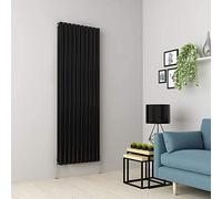 Warmehaus Vertical Column Designer Radiator Oval Panel Double Black 1800 x 591mm - Modern Central Heating Space Saving Radiators - Perfect for Bathrooms, Kitchen, Hallway, Living Room