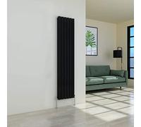 Warmehaus Vertical Designer Radiator Flat Panel Modern Heating Double Black Radiator 1800 x 410mm