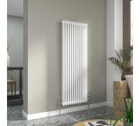 Warmehaus White 1500 x 560mm Vertical Double Column Traditional Radiator | Central Heating Radiator, Wall Mounted Tall Slim, Designer Cast Iron Style, Bathroom Kitchen Bedroom, Steel