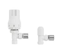 Warmehaus White Angled Thermostatic Radiator Valve and Lockshield | Solid Brass, 15mm Inlet, 1/2” BSP MI Outlet, TRV