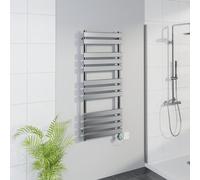 Warmehaus WiFi Electric Bathroom Flat Panel Towel Rail 1200x500mm Chrome | Timer, Thermostatic, Child Lock, Dual Fuel, Bathroom Towel Warmer Radiator, Wall Mounted, Premium Mild Steel