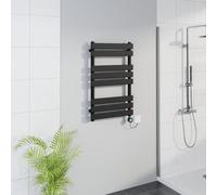 Warmehaus WiFi Electric Bathroom Flat Panel Towel Rail 800x500mm Black | Timer, Thermostatic, Child Lock, Dual Fuel, Bathroom Towel Warmer Radiator, Wall Mounted, Premium Mild Steel