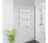 Warmehaus WiFi Electric Bathroom Flat Panel Towel Rail 800x500mm White | Timer, Thermostatic, Child Lock, Dual Fuel, Bathroom Towel Warmer Radiator, Wall Mounted, Premium Mild Steel