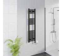 Warmehaus WiFi Electric Bathroom Straight Radiator Timer 1200x300mm Black | Thermostatic, Smart LCD Display, Child Lock, T Piece, Prefilled, Electric Heated Towel Rail Warmer, Energy Efficient