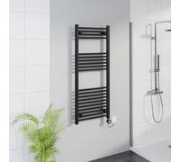 Warmehaus WiFi Electric Bathroom Straight Radiator Timer 1200x500mm Black | Thermostatic, Smart LCD Display, Child Lock, T Piece, Prefilled, Electric Heated Towel Rail Warmer, Energy Efficient