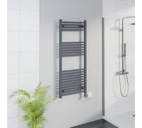 Warmehaus WiFi Electric Bathroom Straight Radiator Timer 1200x500mm Grey | Thermostatic, Smart LCD Display, Child Lock, T Piece, Prefilled, Electric Heated Towel Rail Warmer, Energy Efficient