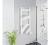 Warmehaus WiFi Electric Bathroom Straight Radiator Timer 1200x500mm White | Thermostatic, Smart LCD Display, Child Lock, T Piece, Prefilled, Electric Heated Towel Rail Warmer, Energy Efficient