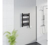 Warmehaus WiFi Electric Bathroom Straight Radiator Timer 600x400mm Black | Thermostatic, Smart LCD Display, Child Lock, T Piece, Prefilled, Electric Heated Towel Rail Warmer, Energy Efficient