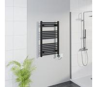 Warmehaus WiFi Electric Bathroom Straight Radiator Timer 800x500mm Black | Thermostatic, Smart LCD Display, Child Lock, T Piece, Prefilled, Electric Heated Towel Rail Warmer, Energy Efficient