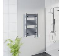 Warmehaus WiFi Electric Bathroom Straight Radiator Timer 800x500mm Grey | Thermostatic, Smart LCD Display, Child Lock, T Piece, Prefilled, Electric Heated Towel Rail Warmer, Energy Efficient