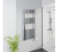 Warmehaus WiFi Electric Curved Heated Towel Rail Timer 1200x500mm Chrome | Thermostatic, Smart LCD Display, Child Lock, T Piece, Prefilled, Electric Heated Towel Rail Warmer, Mild Steel