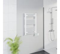 Warmehaus WiFi Electric Curved Heated Towel Rail Timer 800x500mm White | Thermostatic, Smart LCD Display, Child Lock, T Piece, Prefilled, Electric Heated Towel Rail Warmer, Mild Steel