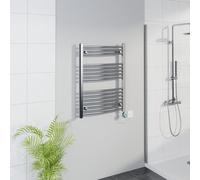 Warmehaus WiFi Electric Curved Heated Towel Rail Timer 800x600mm Chrome | Thermostatic, Smart LCD Display, Child Lock, T Piece, Prefilled, Electric Heated Towel Rail Warmer, Mild Steel