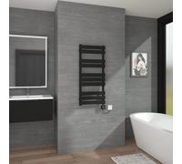 Warmehaus WiFi Smart Electric Towel Radiator Black Flat Panel 1000x450mm | Touch Screen, Thermostatic, Weekly Timer, Child Lock, Mild Steel, Bathroom Ladder Radiator