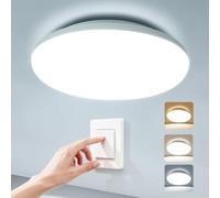 WARMELLE Bathroom Light,22W 3080LM LED Ceiling Light,3000K/4000K/6500K,IP65 Waterproof, by Wall Switch 3CCT,No Flicker,CRI>80,Ceiling Lighting for Bedroom, Hallway, Kitchen and More - Ø28cm Round