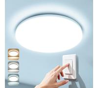 WARMELLE Bathroom Light,3 Color Temperature LED Ceiling Light 3000K/4000K/6500K,17W,2335LM,IP65 Waterproof,by Wall Switch,No Flicker,CRI>80,Flush Ceiling Light for Kitchen,Hallway,Garage - Ø22cm