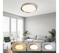 WARMELLE Ceiling Light Ø38cm, 48W Ceiling Lights with 3 Colour Temperatures & Wall Switch Control, 3000K/4000K/6500K,CRI80+,6500LM Bright Light Fittings for Living Room, Bedroom and Office (Gold)