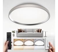 WARMELLE Ceiling Lights with Remote Control,Dimmable LED Ceiling Light with Timer,70W 9700LM Ø48cm,3000K/4000K/6500K by Wall Switch,CRI80+ Eye-Caring, PF＞0.9,for Living Room, Bedroom, Office - Silver