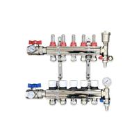 Warmer 5 Port Underfloor Heating Manifold With Pipe Connections 17mm X 3/4 , Ball Valves With Thermometers Psw Tradesuppliers Ltd