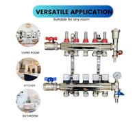Warmer 5 Ports Underfloor Heating Manifold With 12mm Pipe Connections, 1 Inch Ball Valves, Automatic Air Vent Psw Tradesuppliers Ltd