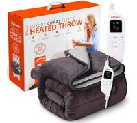 Warmer Heated Throw Electric Blanket - Digital Controller - Timer, 9 Heat Settings, Auto Shutoff - Machine Washable - Large 160cm x 120cm, Light / Charcoal Grey, L (Pack of 1)