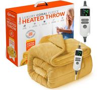 Warmer Wärmer Luxury Heated Throw With Digital Controller, 9-Hour Timer And 10 Heat Settings - 200Cm X 130Cm - Mustard